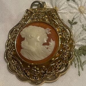 Large Victorian Cameo can be worn as brooch, or necklace